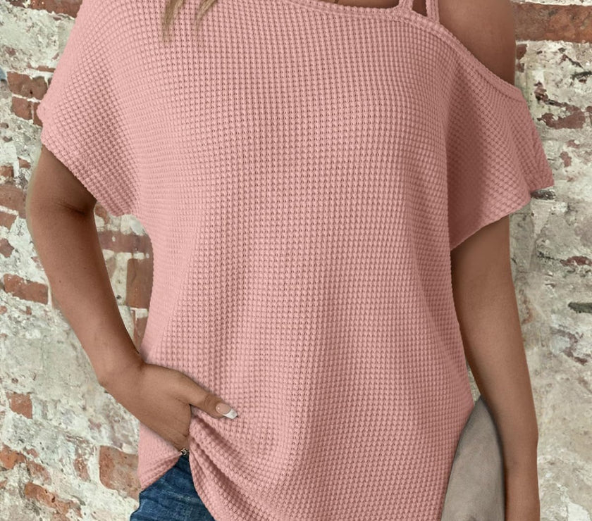 Asymmetrical Neck Short Sleeve T-Shirt