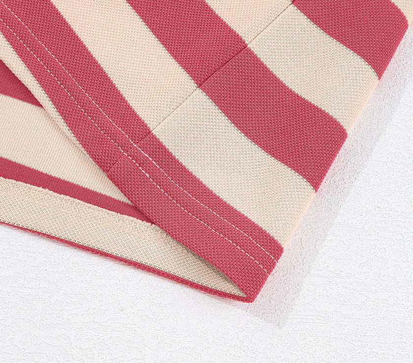 Contrast Striped Johnny Collar Long Sleeve Mini Dress