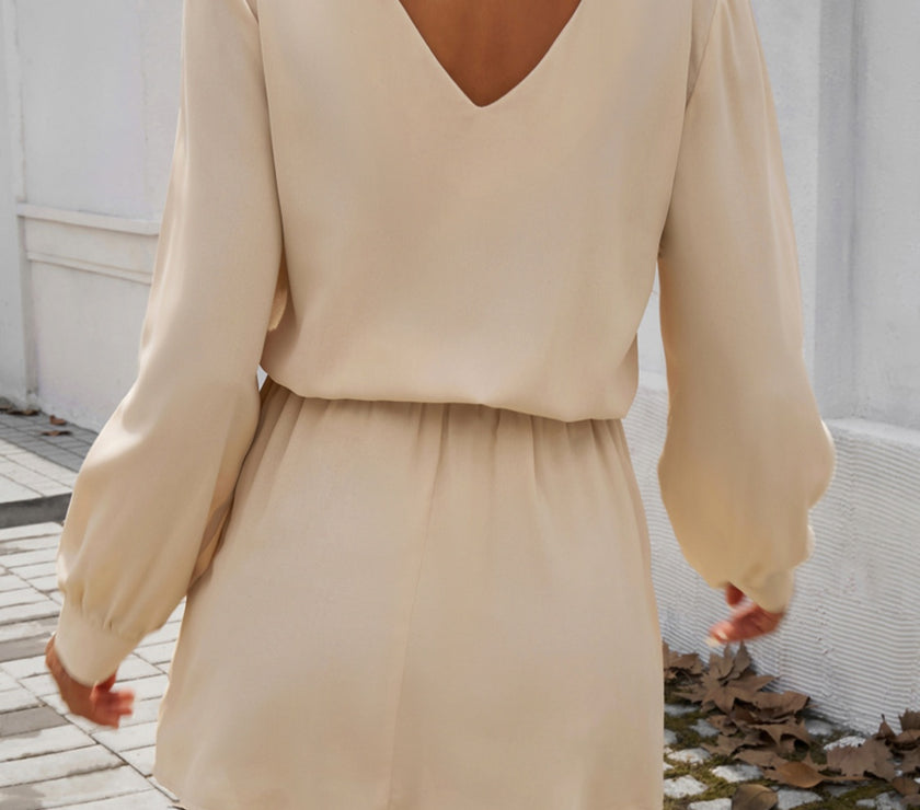 Devine Cutout V-Neck Long Sleeve Mini Dress