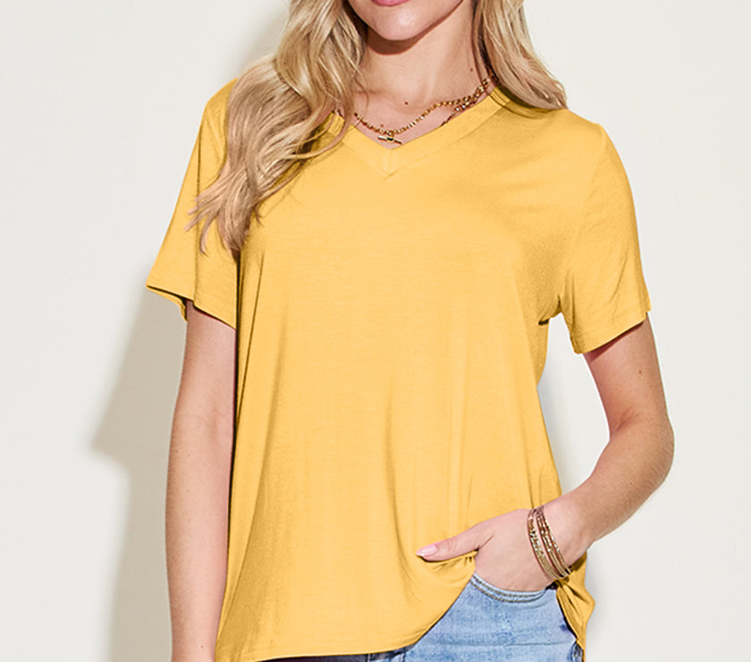 Basic Bae Bamboo Full Size V-Neck High-Low T-Shirt