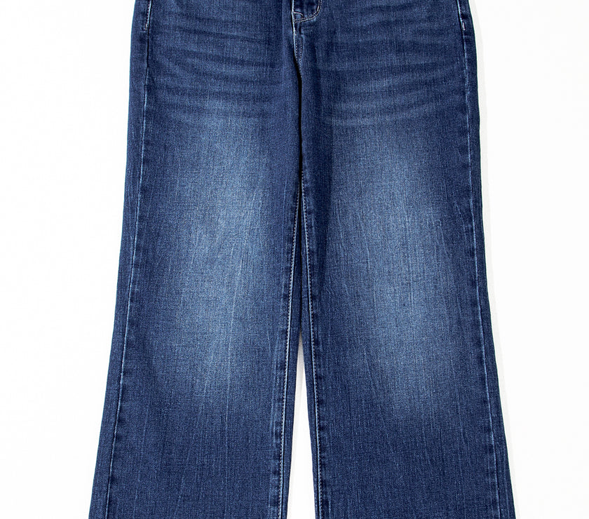 Sail Blue Mineral Wash Raw Hem High Waist Flared Jeans