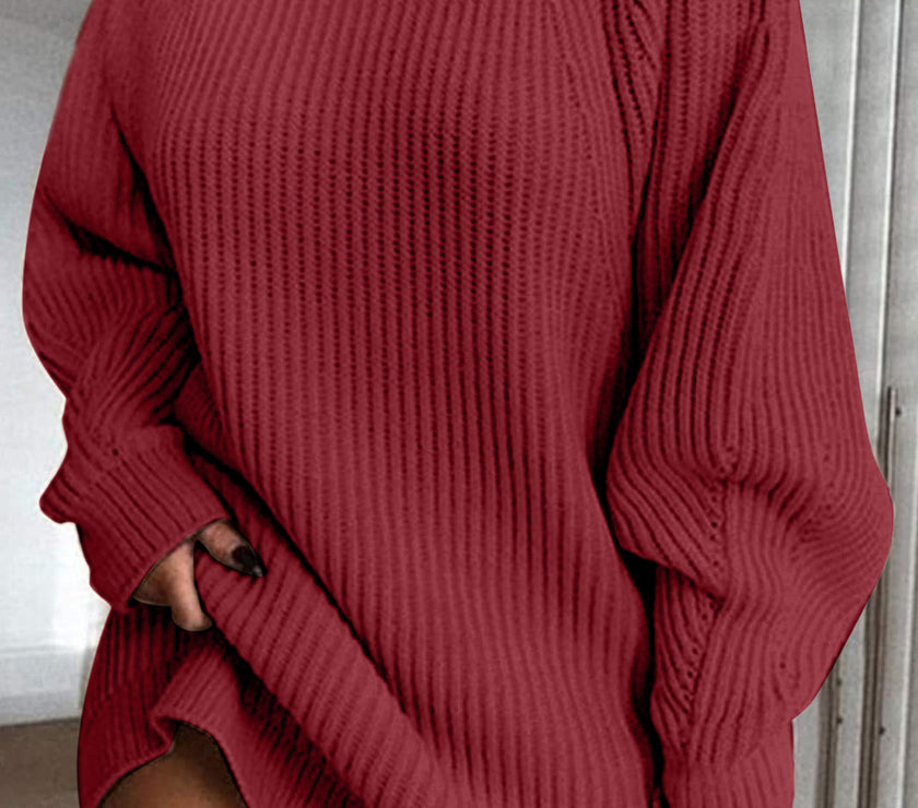 Mock Neck Dropped Shoulder Sweater Dress