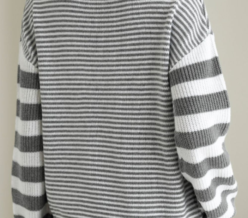 Striped Round Neck Dropped Shoulder Sweater