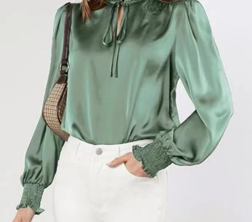 Frill Tied Lantern Sleeve Blouse