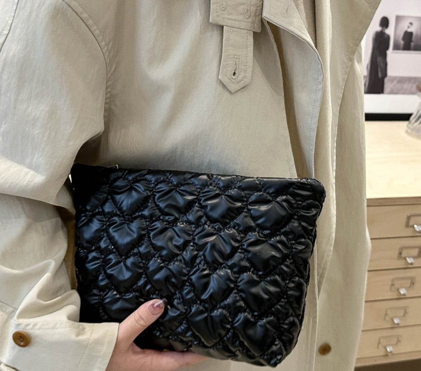 Ruched Heart Clutch with Zipper