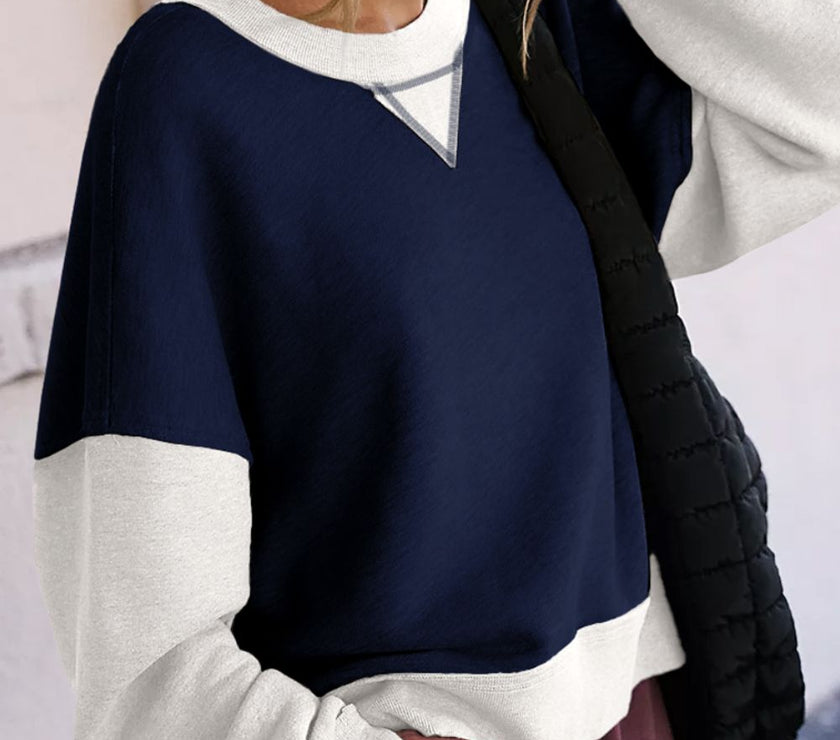 Color Block Round Neck Long Sleeve Sweatshirt
