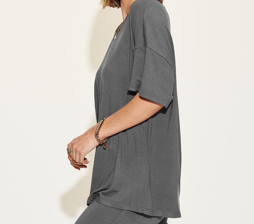 Basic Bae Full Size V-Neck Drop Shoulder T-Shirt and Shorts Set