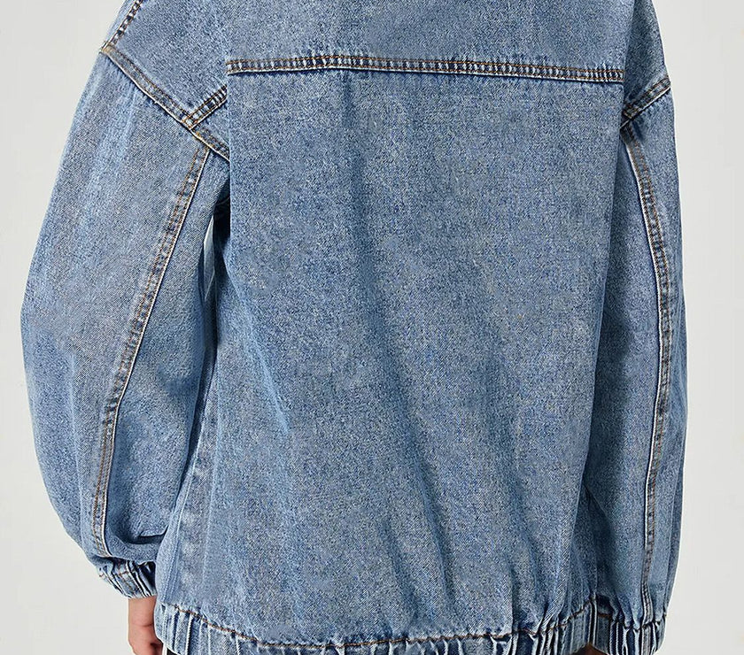 Quarter Zip Collared Neck Denim Top