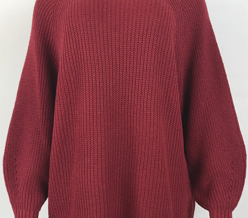 Mock Neck Dropped Shoulder Sweater Dress