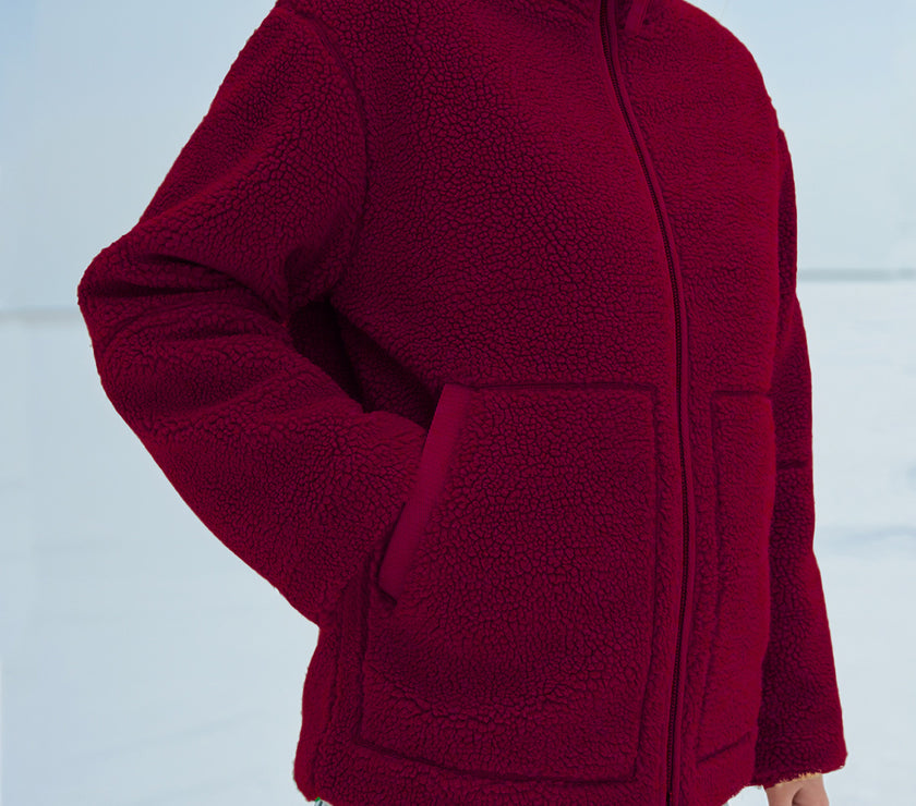 Turtleneck Zip Up Long Sleeve Plush Jacket