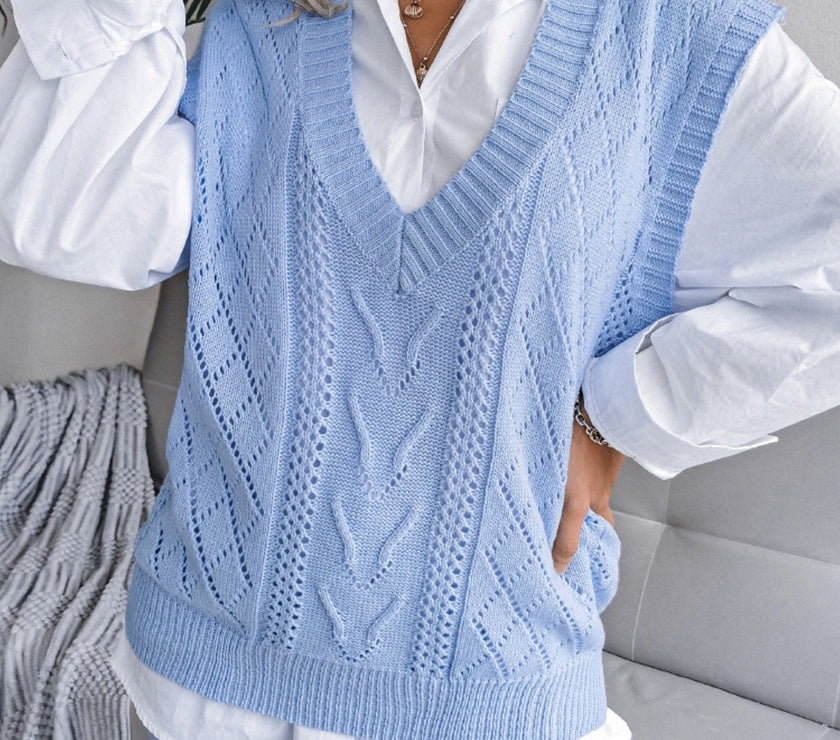 Openwork V-Neck Sweater Vest