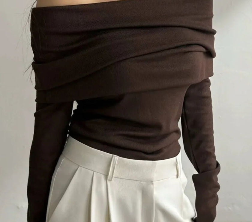 Off-Shoulder Long Sleeve Knit Top