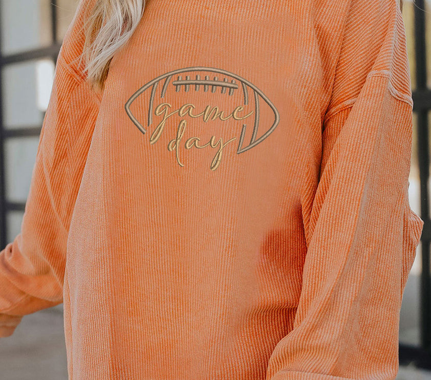 Apricot Football Graphic Drop Shoulder Game Day Corded Sweatshirt