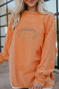 Apricot Football Graphic Drop Shoulder Game Day Corded Sweatshirt