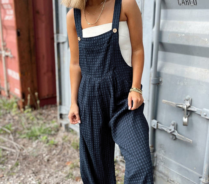 Plaid Wide Strap Wide Leg Overalls