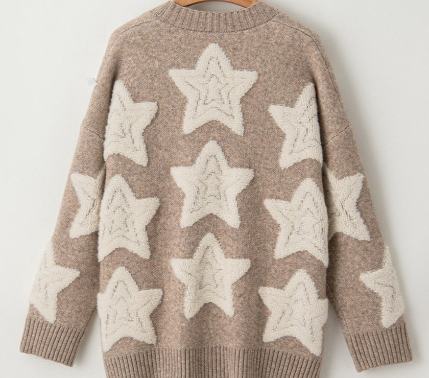 Star Button Up Long Sleeve Cardigan