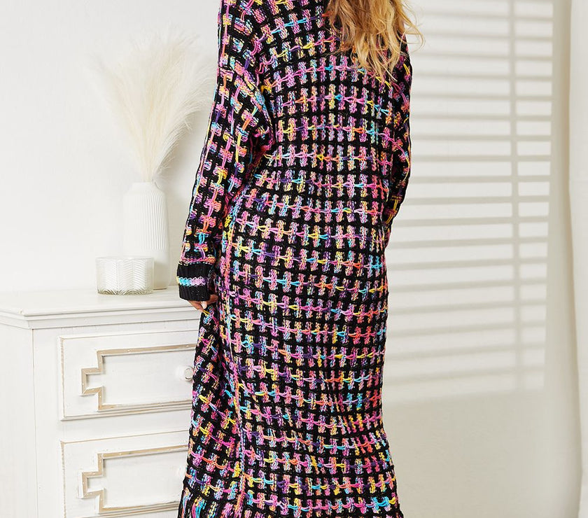 Angel Wings Full Size Multicolored Open Front Fringe Hem Cardigan