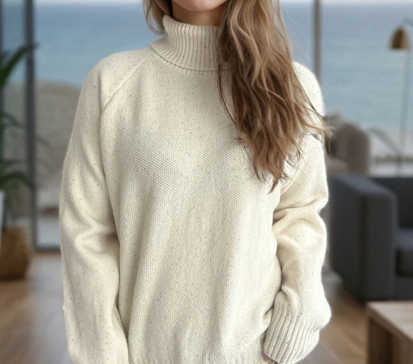 Ribbed Turtleneck Raglan Sleeve Sweater