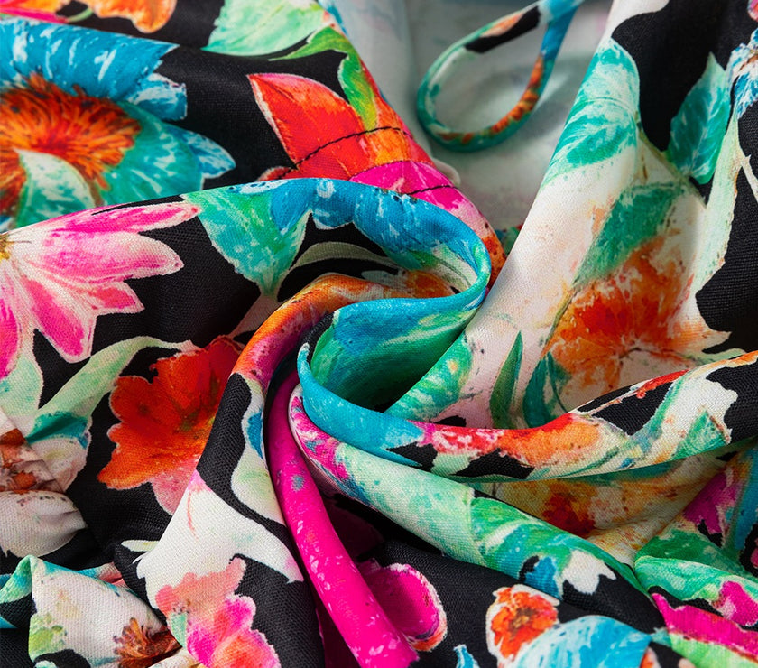 Floral Tie Neck Balloon Sleeve Blouse