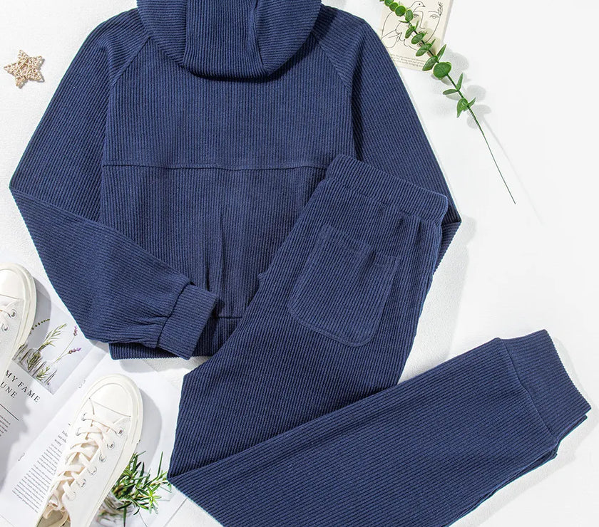 Drawstring Half Zip Hoodie and Joggers Active Set