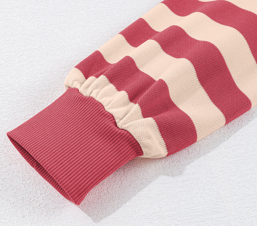 Contrast Striped Johnny Collar Long Sleeve Mini Dress