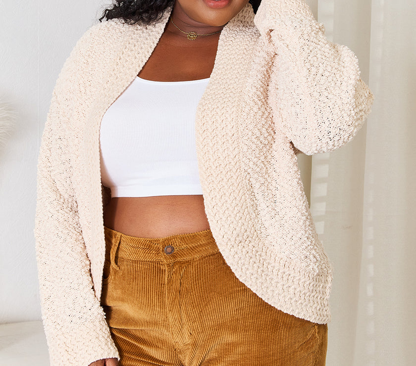 Double Take Open Front Long Sleeve Cardigan