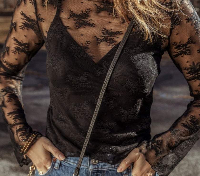 Surplice Cami and Lace Long Sleeve Cover Up Set