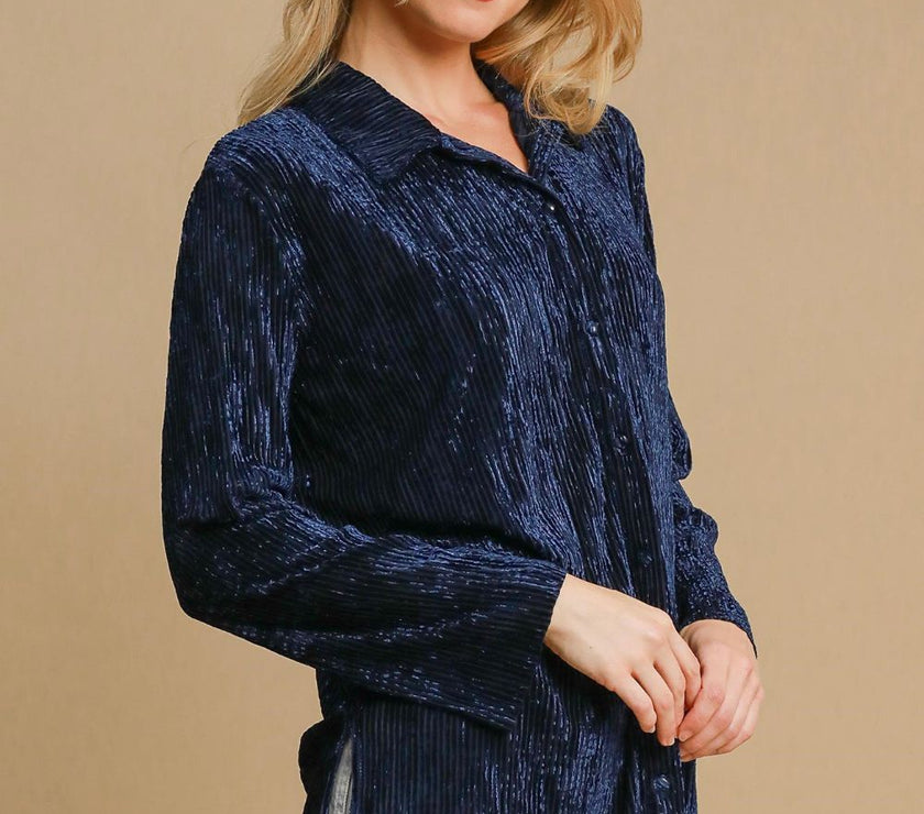 Umgee Side Slit Texture Button Up Shirt