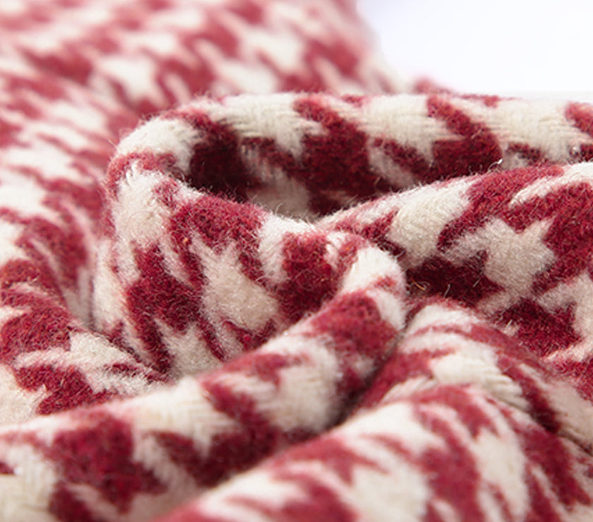 Houndstooth Collared Neck Double-Breasted Blazer