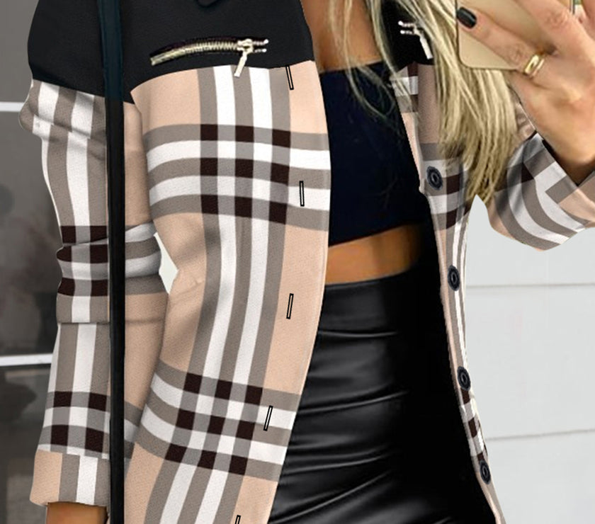 Printed Button Up Zip Detail Shacket