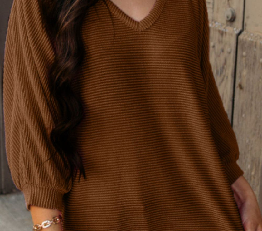 Texture V-Neck Long Sleeve Top