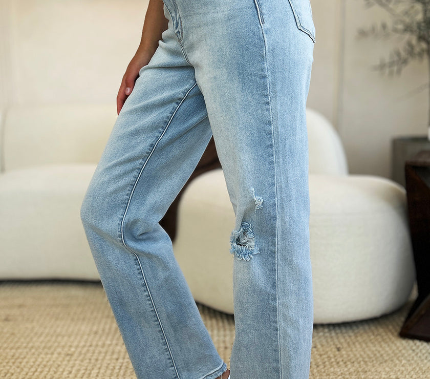Judy Blue Full Size High Waist Distressed Straight Jeans