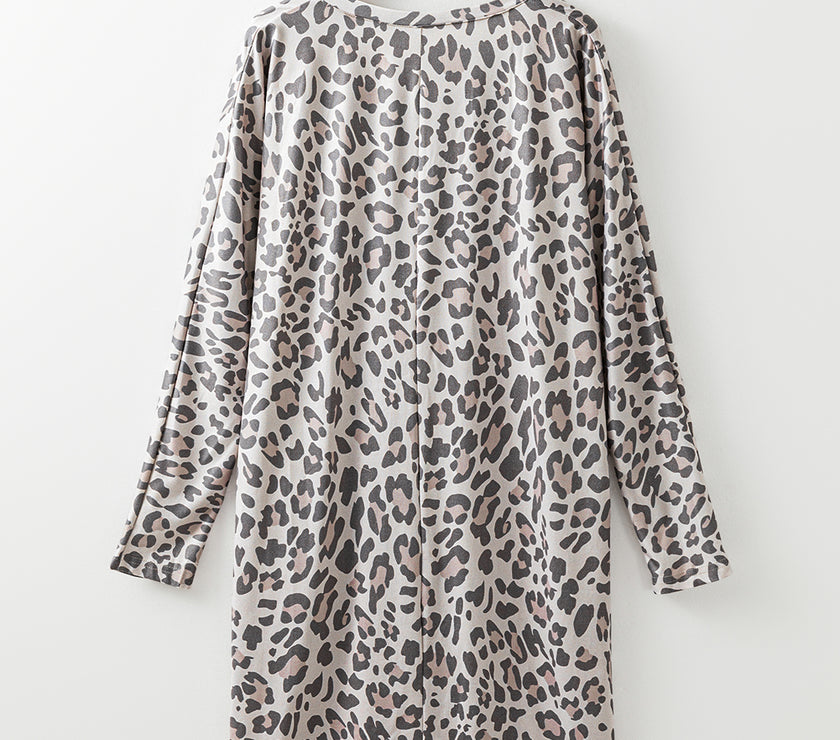 Leopard V-Neck Long Sleeve Dress