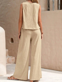 Round Neck Sleeveless Top and Wide Leg Pants Set