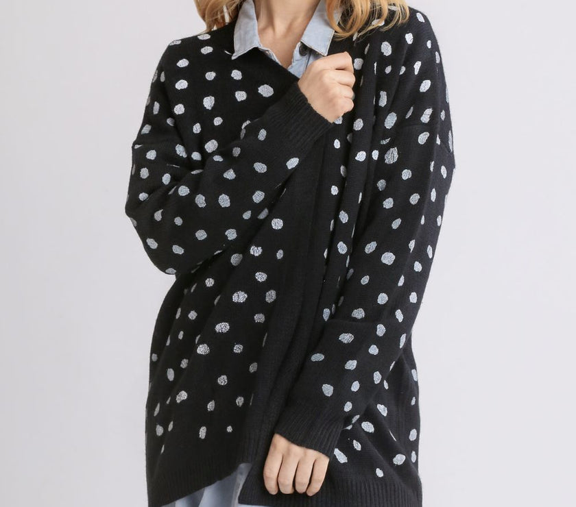Umgee Polka Dot Open Front Drop Shoulder Cardigan