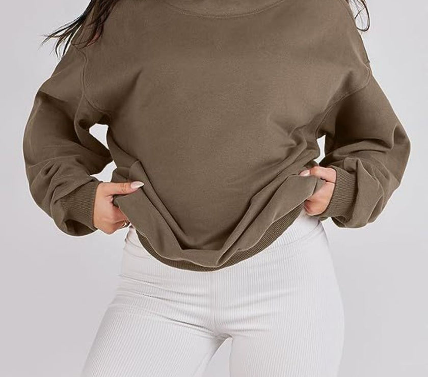 Mock Neck Drop Shoulder Long Sleeve Sweatshirt