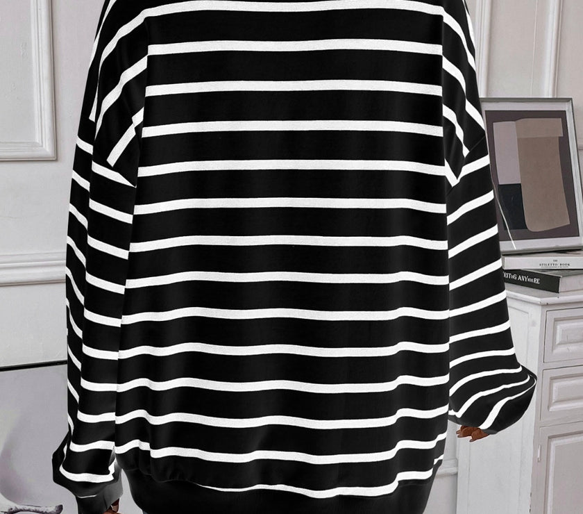 Lovelet Striped Round Neck Long Sleeve Sweatshirt