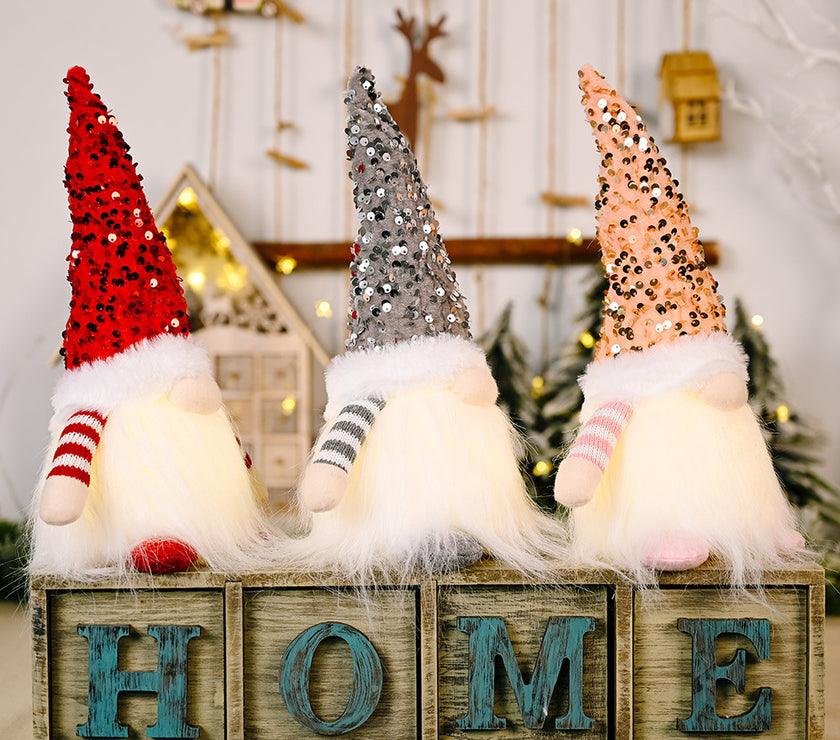 Sequin Light-Up Faceless Gnome