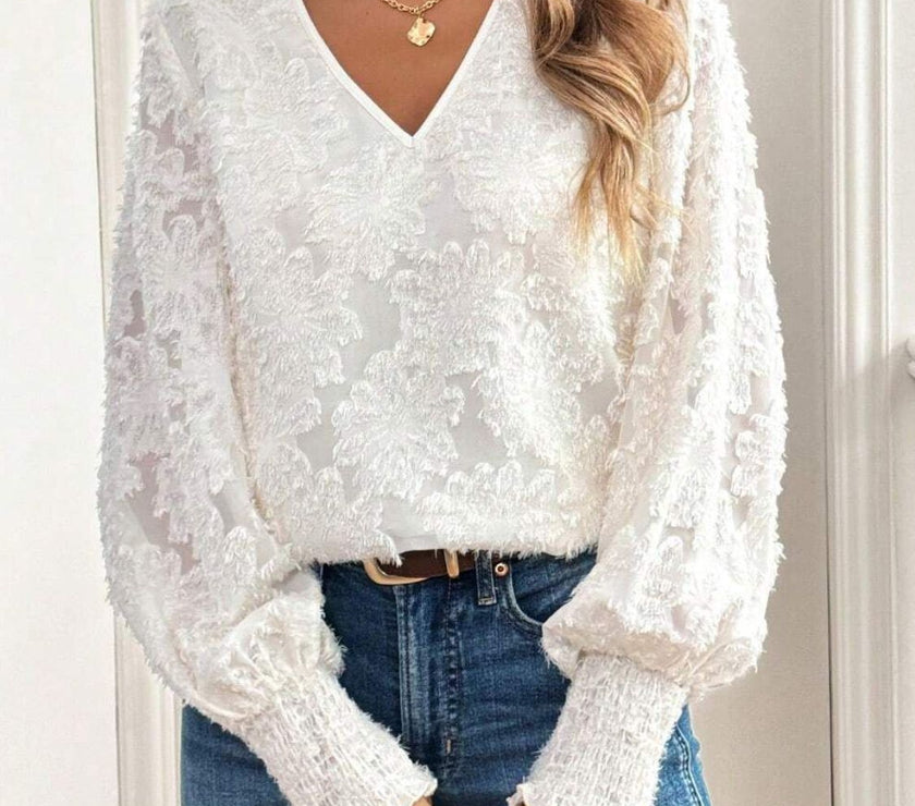V-Neck Lantern Sleeve Blouse