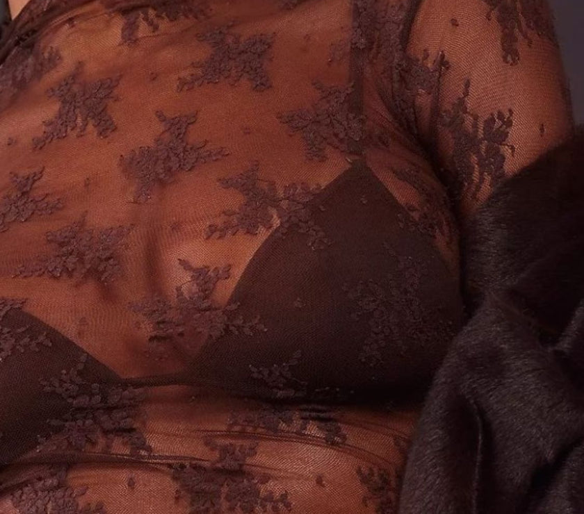 Lace Mock Neck Long Sleeve Blouse