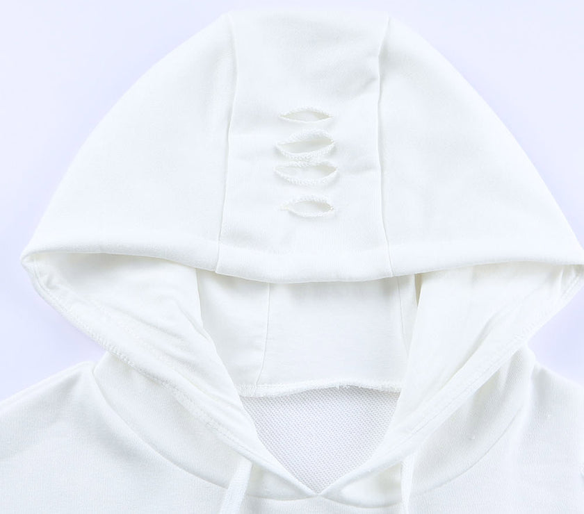 Distressed Drawstring Long Sleeve Hoodie