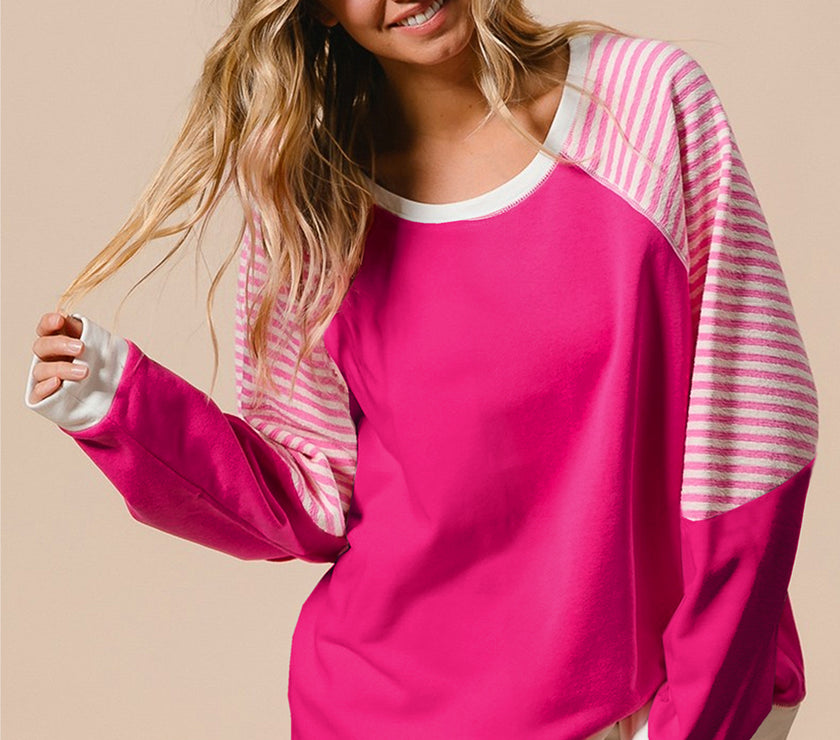 Striped Round Neck Long Sleeve Sweatshirt