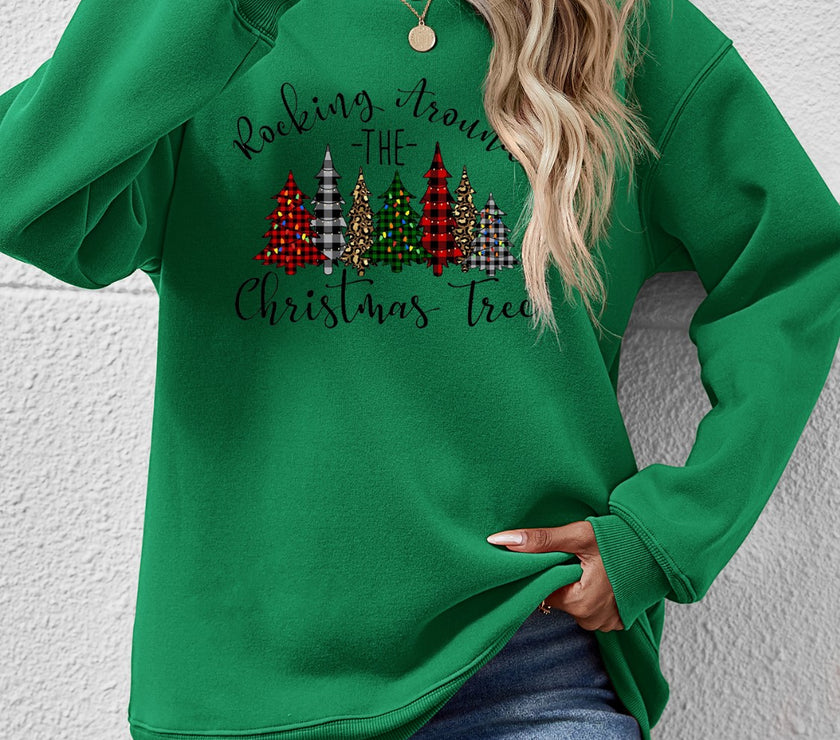 Christmas Tree Graphic Round Neck Sweatshirt