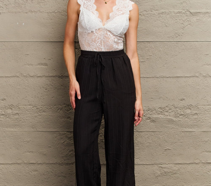 Perfee Lace Detail Plunge Neck Sleeveless Bodysuit