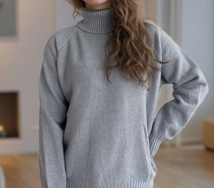 Ribbed Turtleneck Raglan Sleeve Sweater