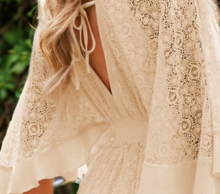 Ruffle Hem Tie Back Lace Mini Dress