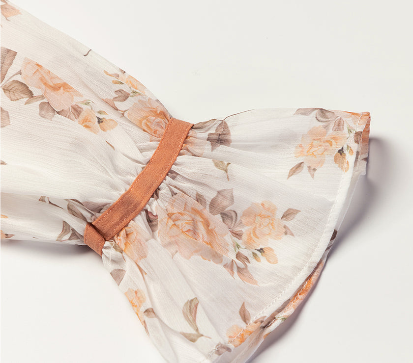 Cable Knit Round Neck Flounce Sleeve Sweater