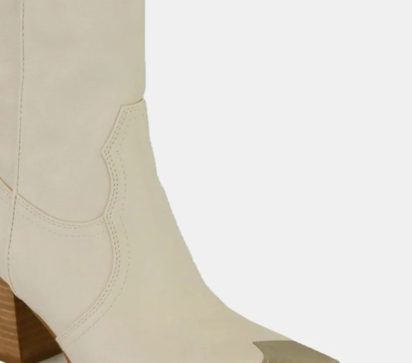 Beast Fashion Metal-Toe Block Heel Ankle Boots