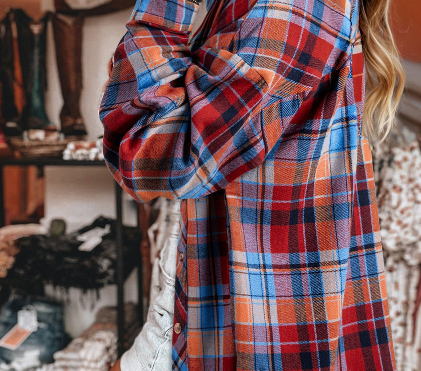 Red Plaid Print Loose Vintage Shirt