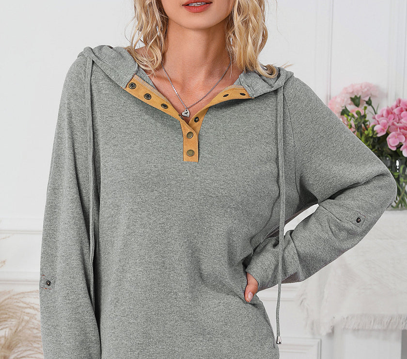 Drawstring Quarter Snap Long Sleeve Hoodie